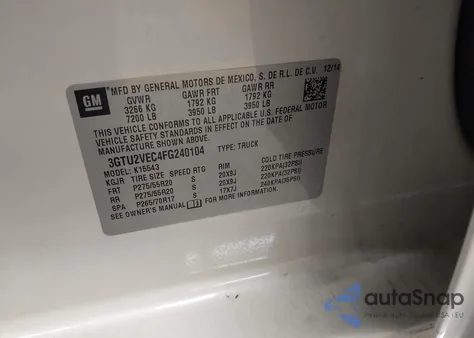 2015 GMC Sierra 1500 Slt from USA, damaged, VIN 3GTU2VEC4FG240104